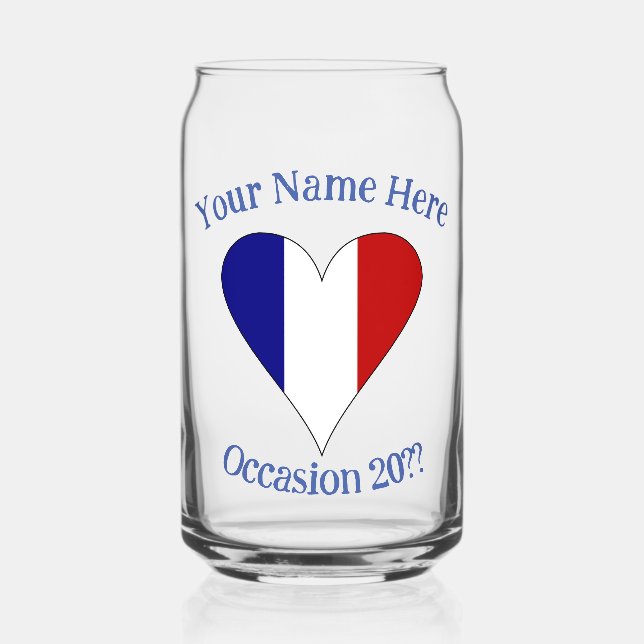French Flag Heart Personalised  Can Glass (Front)