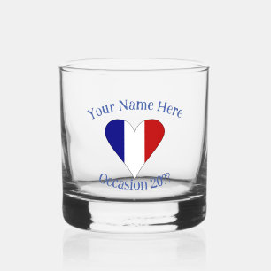 French Flag Heart Personalised  Whiskey Glass