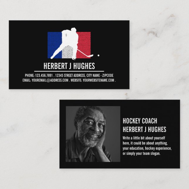 French Flag, Hockey Player, Hockey Coach Photo Business Card (Front/Back)