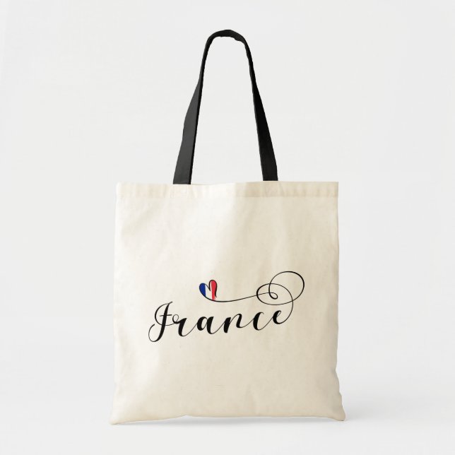 French Flag in Heart, France Tote Bag (Front)