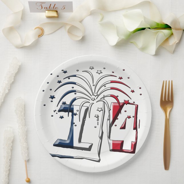 French Flag July 14 Quatorze Juillet Bastille Day Paper Plate (Wedding)