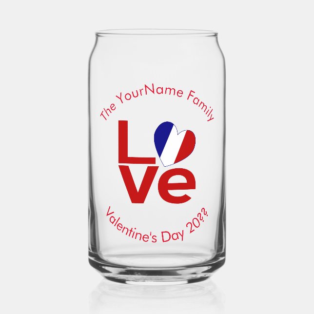 French Flag LOVE Red Personalised Text  Can Glass (Front)