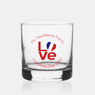 French Flag LOVE Red Personalised Text  Whiskey Glass