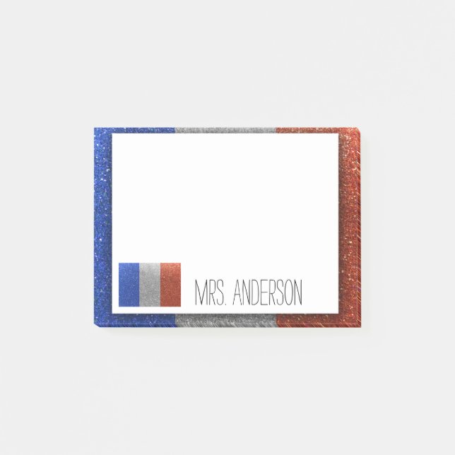 French Flag of France Glitter Teacher Classroom Post-it Notes (Front)
