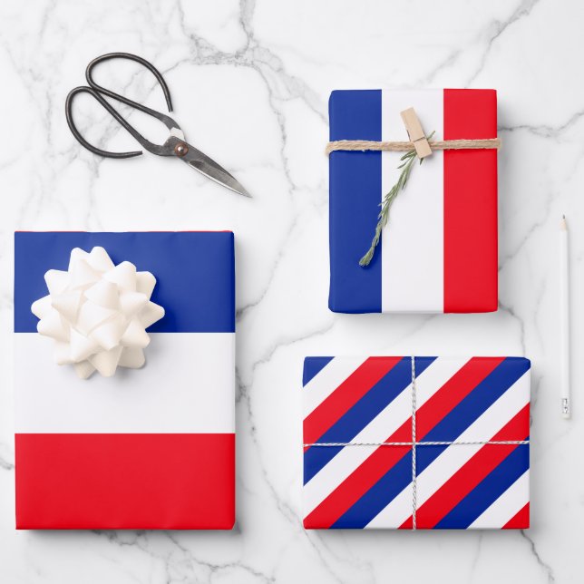 French Flag Patriotic Colours International Travel Wrapping Paper Sheet (Front)