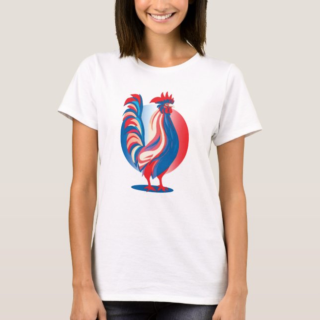 French Flag Patriotic Rooster T-Shirt (Front)