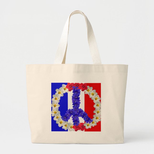 french flag peace sign large tote bag (Front)
