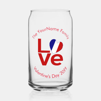 French Flag Red Letters LOVE Personalised Can Glass