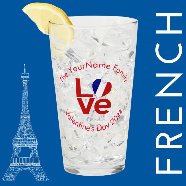 French Flag Red Letters LOVE Personalised Glass (Creator Uploaded)