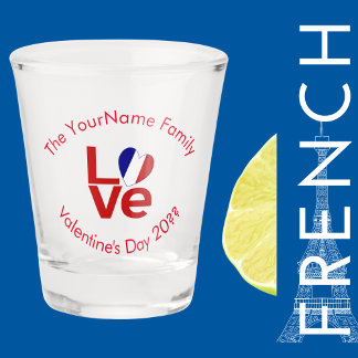 French Flag Red Letters LOVE Personalised Shot Glass