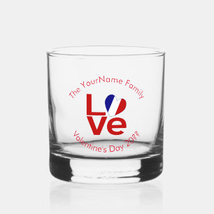 French Flag Red Letters LOVE Personalised Whiskey Glass