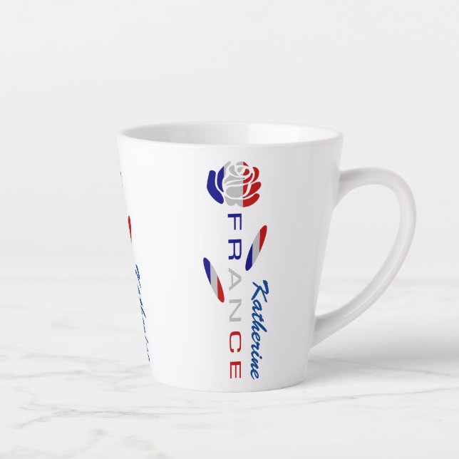 French Flag Rose Personalised Small Latte Mug (Right)
