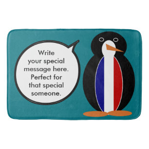 French Flag Talking Ms Penguin Personalised Bath Mat
