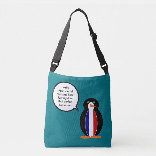 French Flag Talking Ms Penguin Personalised  Crossbody Bag (Front)
