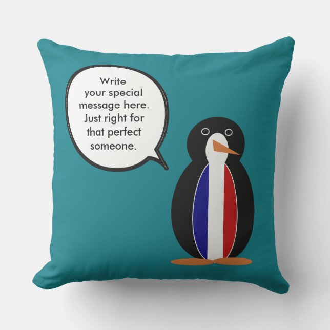 French Flag Talking Ms Penguin Personalised  Cushion (Front)