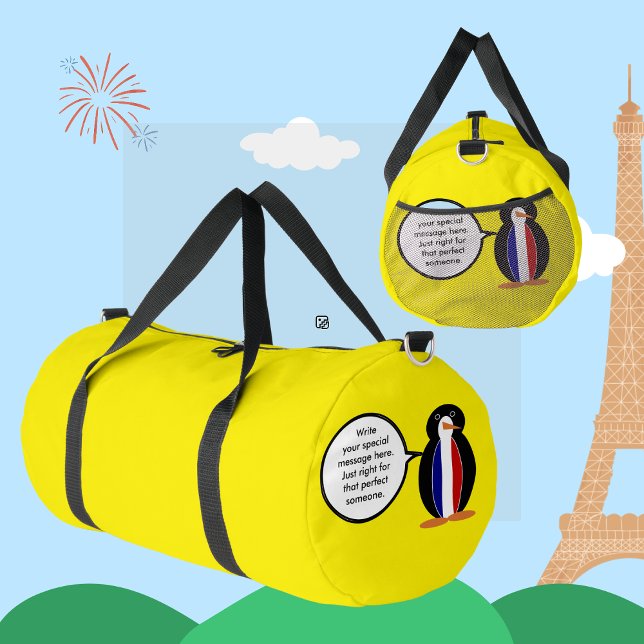 French Flag Talking Ms Penguin Personalised  Duffle Bag (Creator Uploaded)
