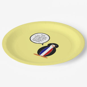 French Flag Talking Ms Penguin Personalised Paper Plate