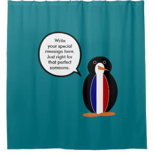 French Flag Talking Ms Penguin Personalised Shower Curtain