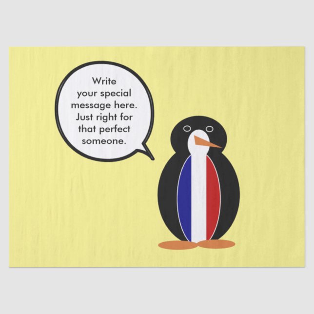 French Flag Talking Ms Penguin Personalised  Tissue Paper (Front)