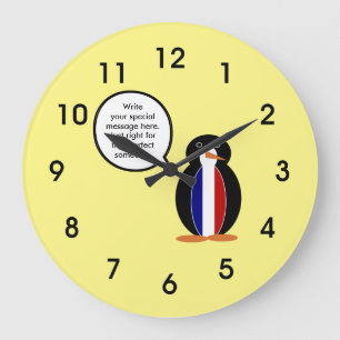 French Flag Talking Penguin Large Clock