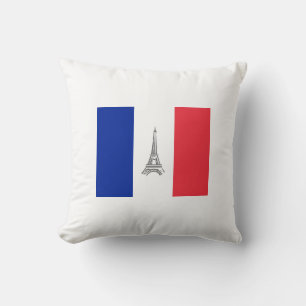 French Flag Theme Eiffel Tower Throw Pillow