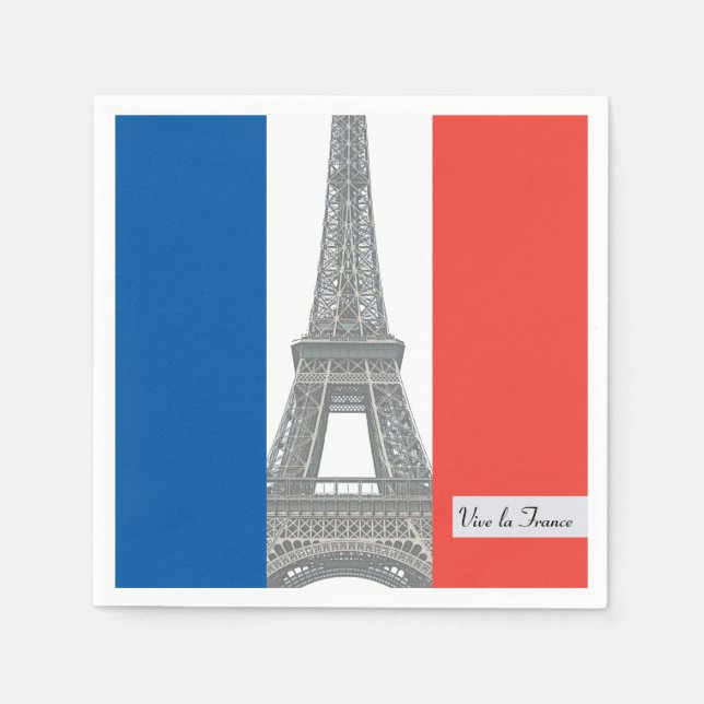 French Flag, Vive la France, Bastille Day Party Napkin (Front)
