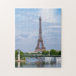 French flag waving in the middle of Eiffel Tower Jigsaw Puzzle
