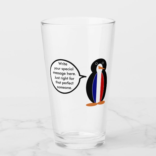 French Flag Wildlife Penguin personalise Gift Glass (Front)