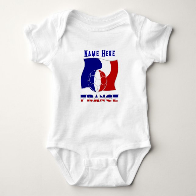 French Flag with Soccer Ball Baby Bodysuit (Front)