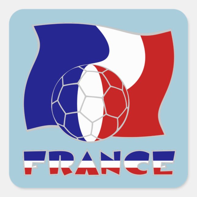 French Flag with Soccer Ball Blue Background Square Sticker (Front)