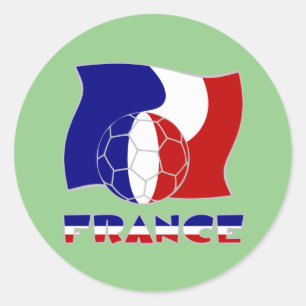 French Flag with Soccer Ball Green Background Classic Round Sticker