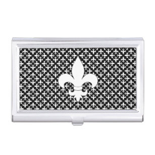 French Fleur de Lis Black and White Pattern Business Card Holder