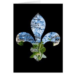 French Fleur de Lis Blue Hydrangea Card