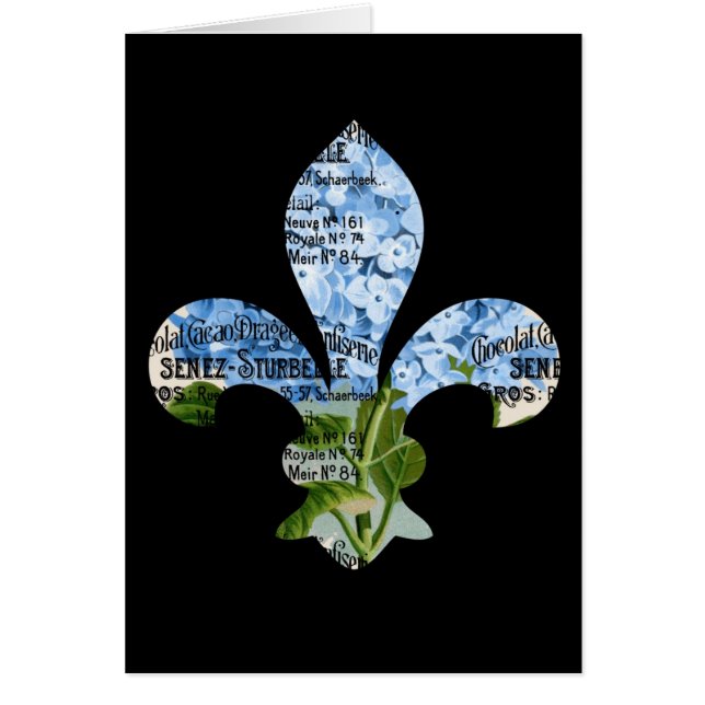 French Fleur de Lis Blue Hydrangea Card (Front)