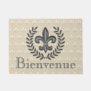 French Fleur De Lis & Laurels Bienvenue Doormat