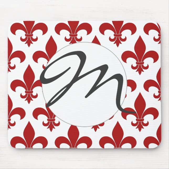 French Fleur de lis Monogram Red Mouse Pad (Front)
