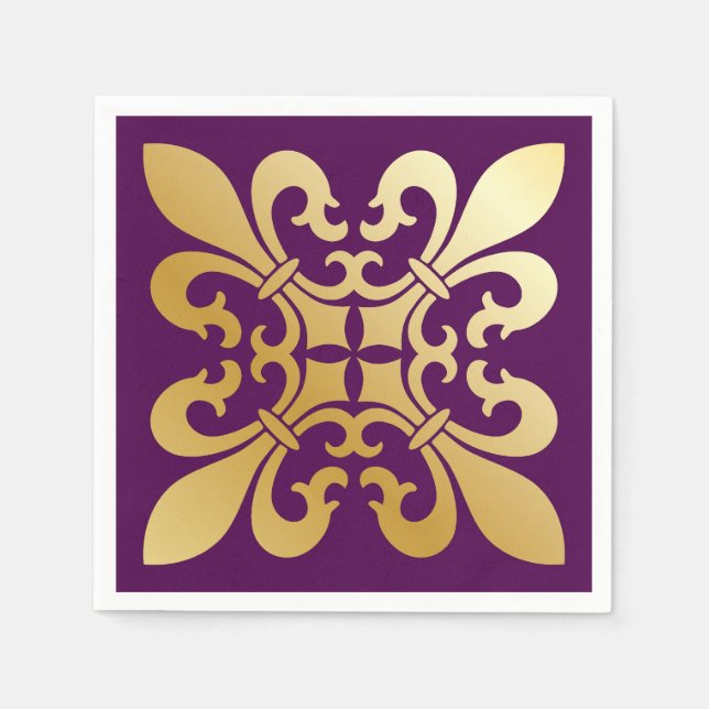 French Fleur de Lis Symbols Purple Napkin (Front)