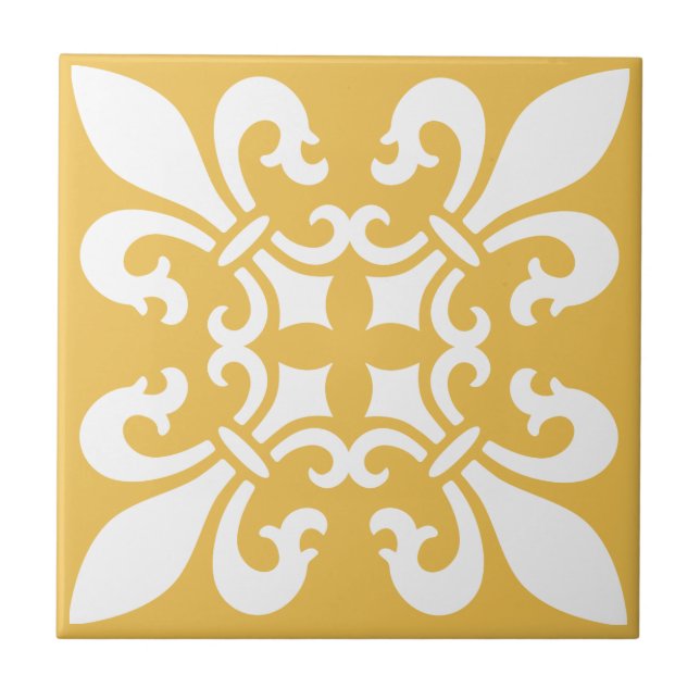 French Fleur de Lys Pattern Customisable Colour Tile (Front)