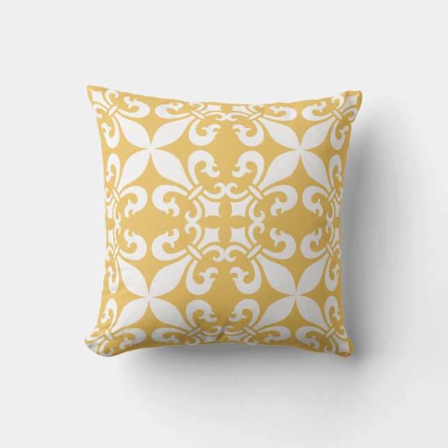 French Fleur de Lys Pattern Yellow Outdoor Cushion (Front)