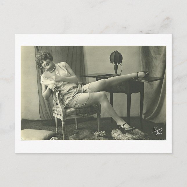 French Flirt  - Vintage Pinup Girl Postcard (Front)