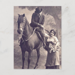 French Flirt - Vintage Romantic Horse Postcard