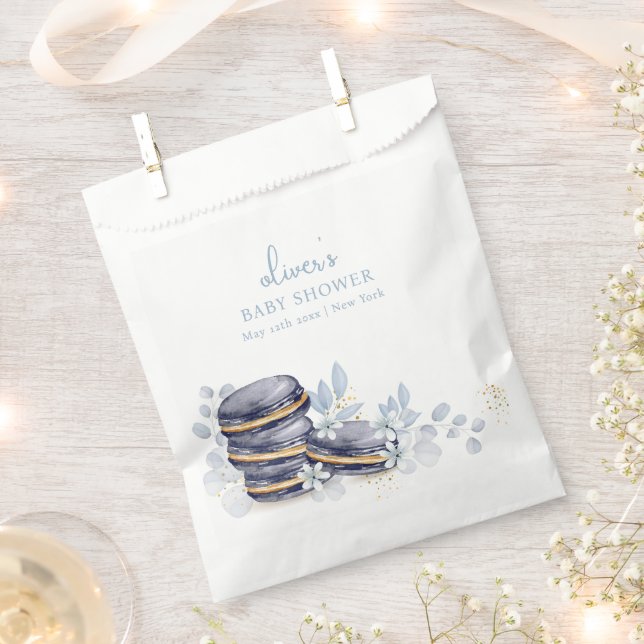French Floral Bonjour Bébé Macaron Baby Shower Favour Bag (Clipped)