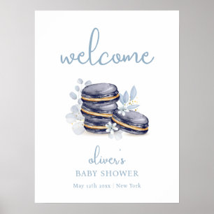 French Floral Bonjour Macaron Baby Shower Welcome  Poster