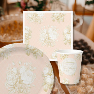 French Floral Elegant Toile Pink Gold Shower Decor Napkin