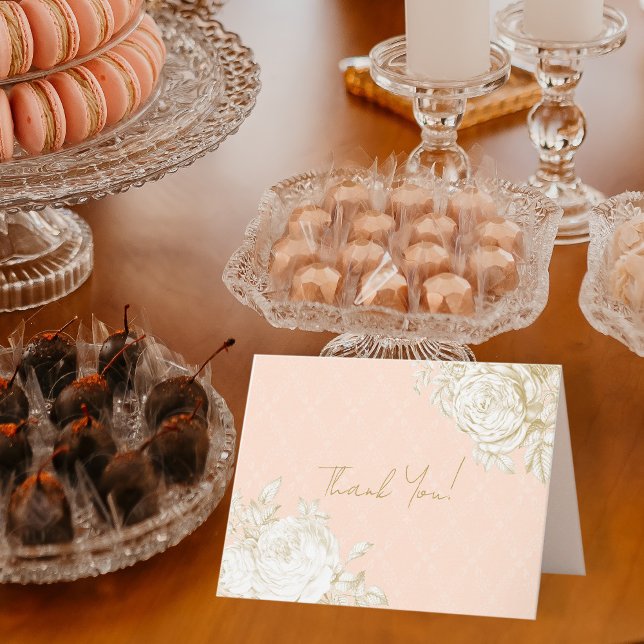 French Floral Elegant Toile Pink Gold Thank You Note Card (Creator Uploaded)