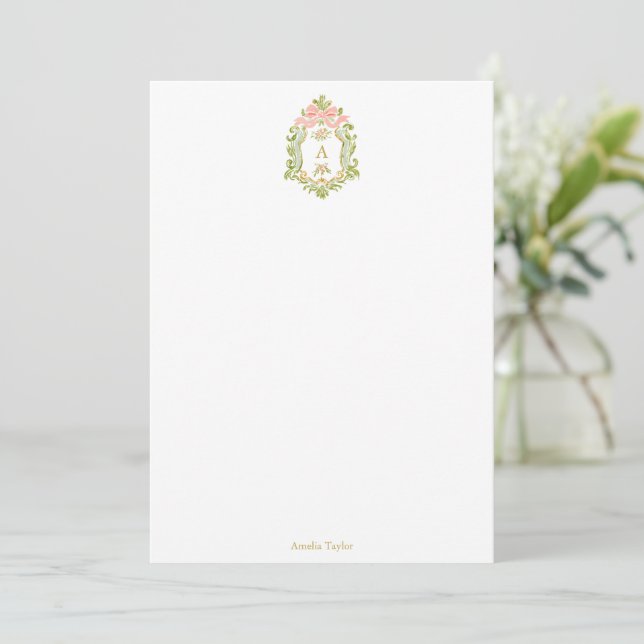French Floral Monogram Personalized Coquette Bow Thank You Card (Standing Front)