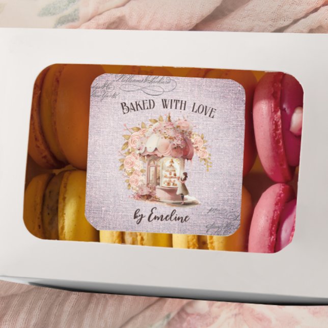 French Floral Paris Cafe Handmade Baked Goods Square Sticker (Creator Uploaded)