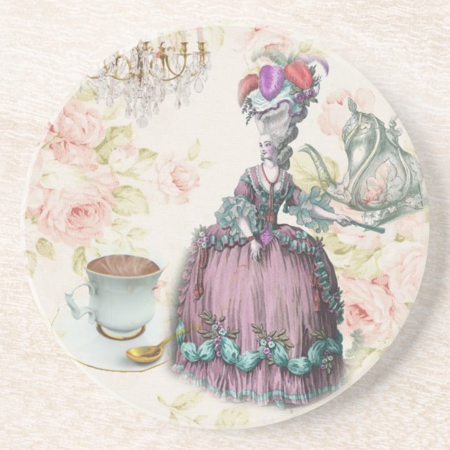 French floral Paris Tea Party Marie Antoinette Coaster (Front)