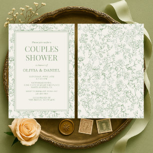 French Floral Sage Green Couples Shower Invitation