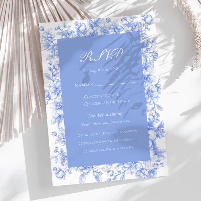 French Floral Something Blue Bridal Shower RSVP Card (Creator Uploaded)
